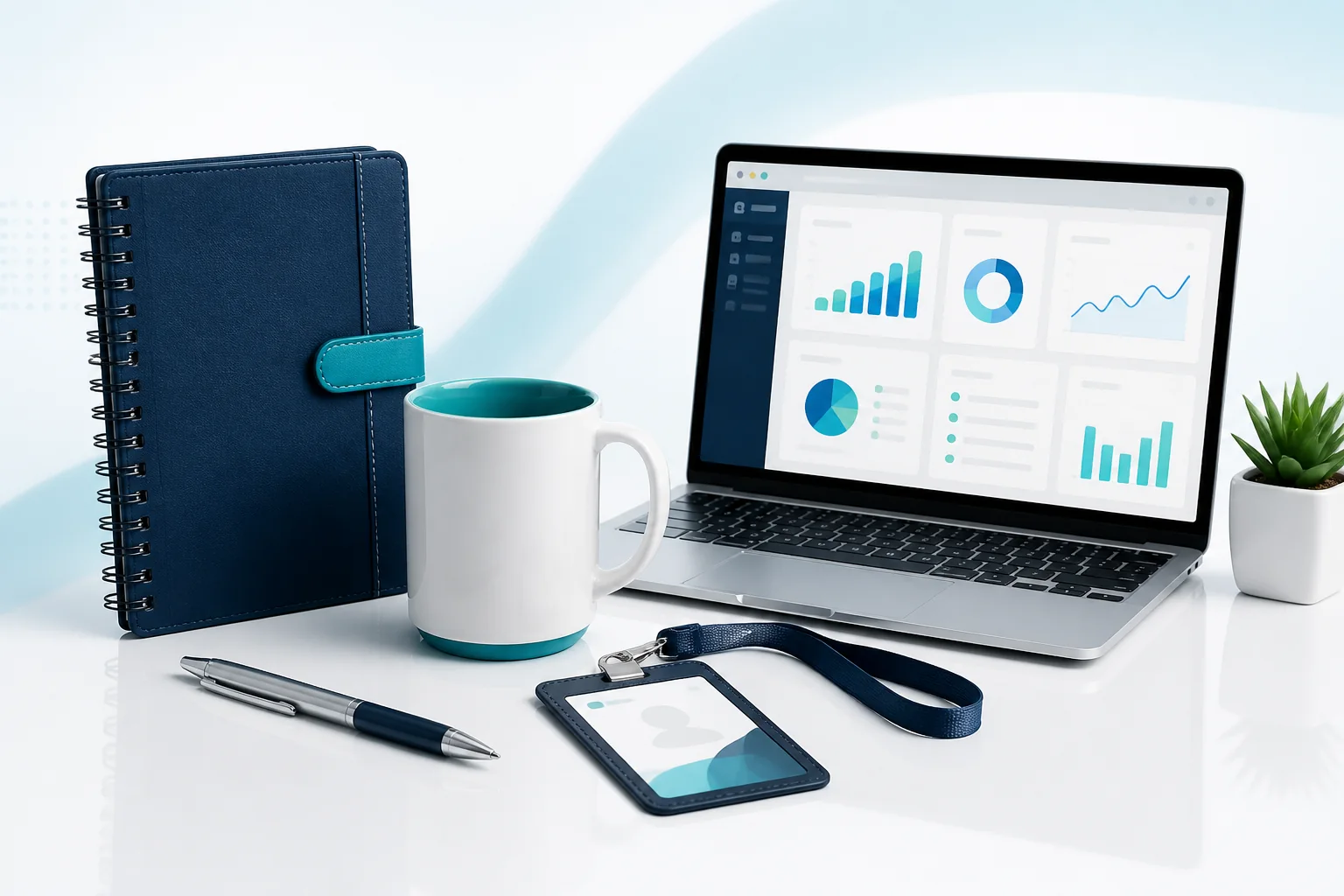Agenda, taza, lapicero, carnet y panel digital de AGENDI